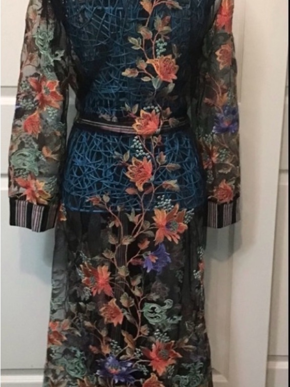 Aratta Sheer Floral Maxi Robe in Black with Multicolor Embroidery - Picture 5 of 7